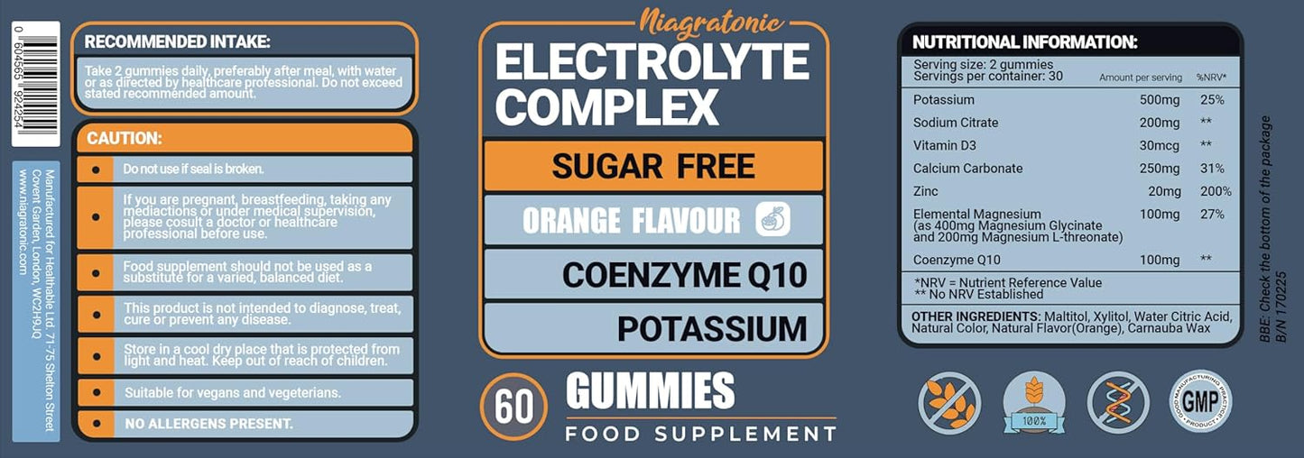 Electrolyte Gummies – Sugar-Free Vegan Blend with Vitamins & Minerals (60 Orange Gummies)