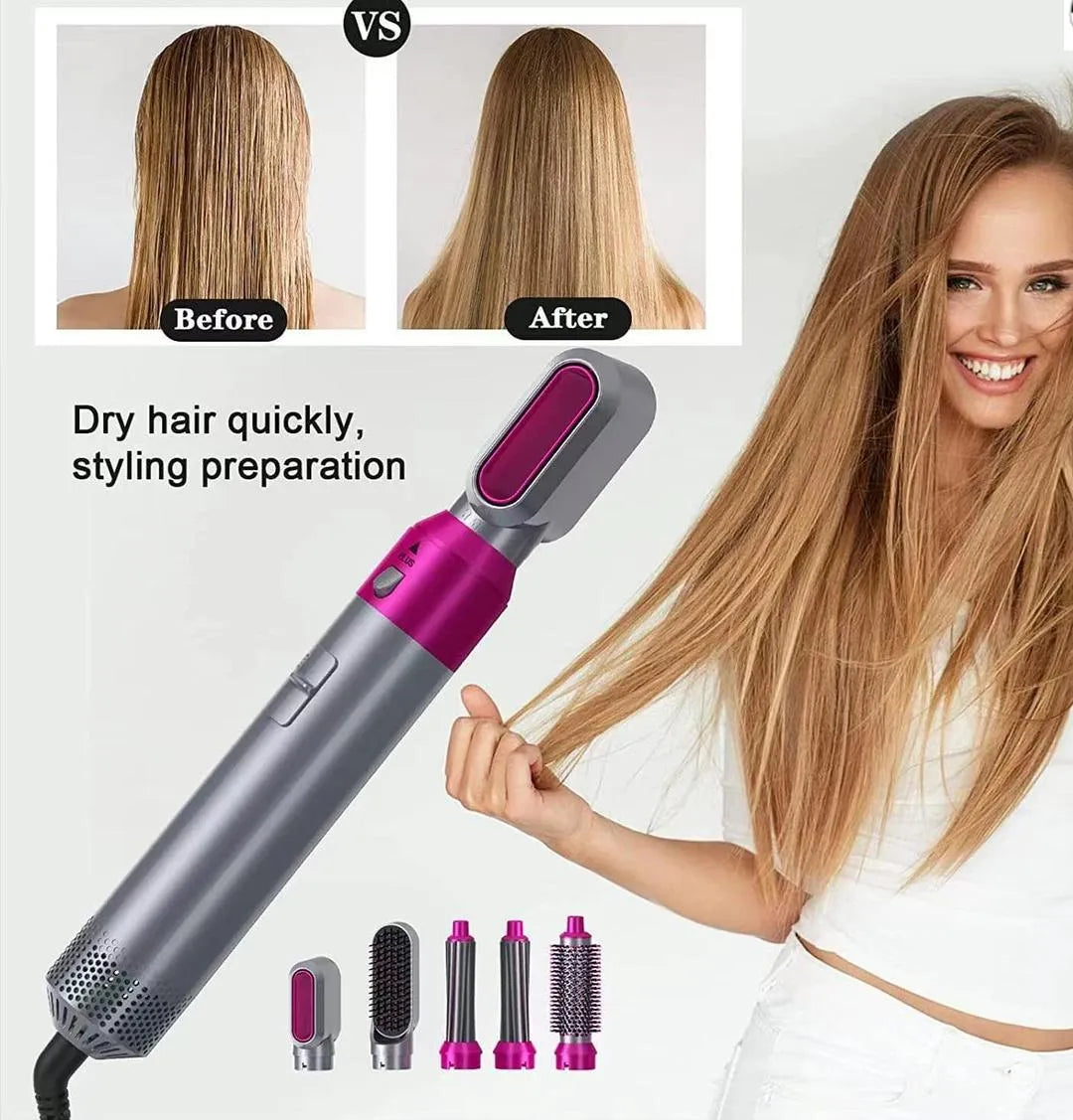 5 In 1 Ceramic Hot Air Brush Hair Styler & Dryer for Curling, Straightening & Volumizing