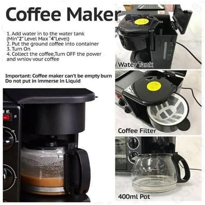 3-in-1 Breakfast Machine – Coffee Maker, Toaster Oven & Griddle