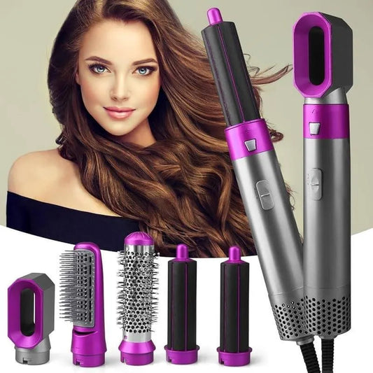 5 In 1 Ceramic Hot Air Brush Hair Styler & Dryer for Curling, Straightening & Volumizing