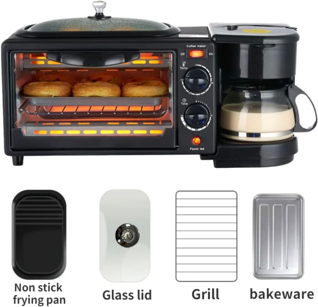 3-in-1 Breakfast Machine – Coffee Maker, Toaster Oven & Griddle