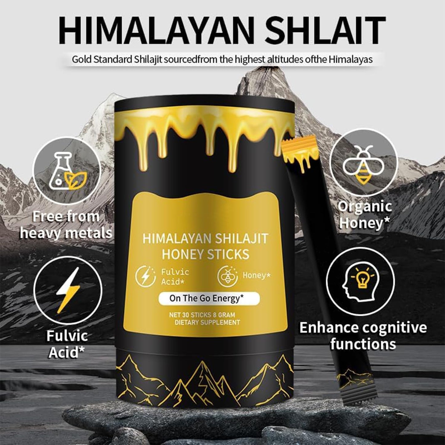 Shilajit Honey Sticks for Men – Himalayan Shilajit & Honey – 30 Sachets