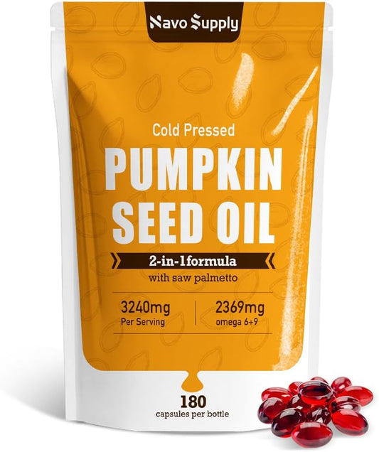 Pumpkin Seed Oil Capsules – 3000mg Cold-Pressed | 180 Softgels