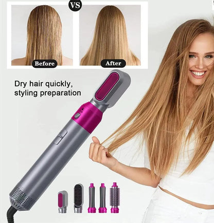 5 In 1 Ceramic Hot Air Brush Hair Styler & Dryer for Curling, Straightening & Volumizing