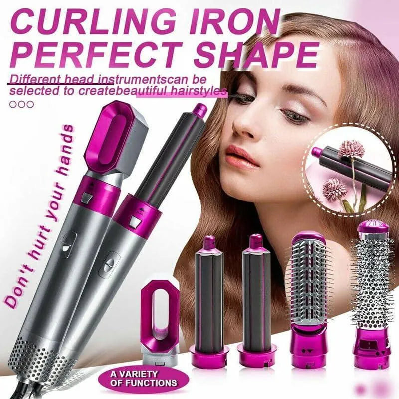 5 In 1 Ceramic Hot Air Brush Hair Styler & Dryer for Curling, Straightening & Volumizing